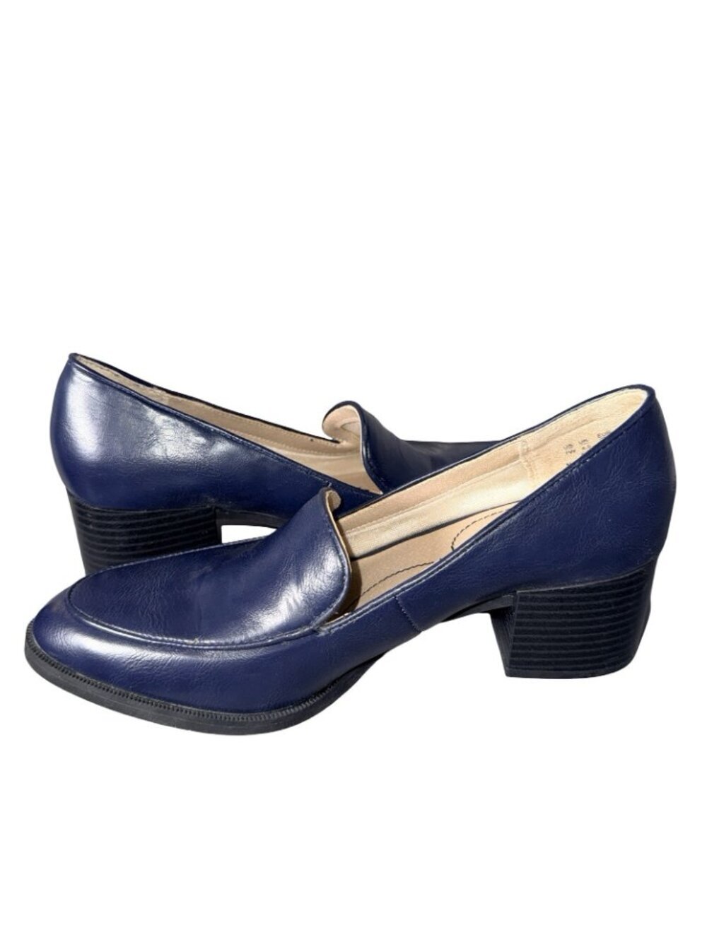 LifeStride Devyn Navy Blue Block Heel Loafer Pumps Size 7W - Picture 2 of 7